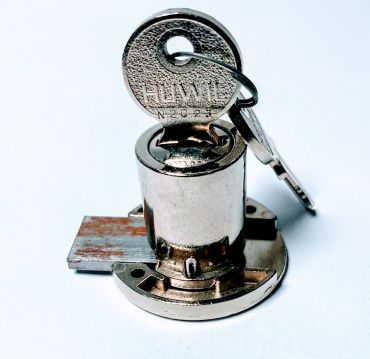 Huwil & Ikea Round Round Drawer Lock 

is supplied with 2 keys, one rose  and has a 8mm bolt throw. 

Discontinued lock