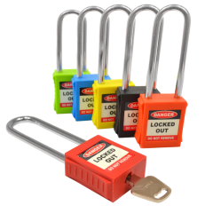 These Asec Safety Lockout Tagout Padlocks with long shackles (82mm shackle height) are designed to be used for lock out / tag out (LOTO) applications and they are non-conductive, non-sparking, and resistant to chemicals and corrosion.